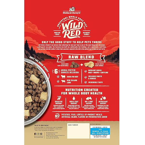 STELLA & CHEWY’S WILD RED DRY DOG FOOD RAW BLEND HIGH PROTEIN WHOLESOME GRAINS RED MEAT RECIPE, 3.5 LB. BAG