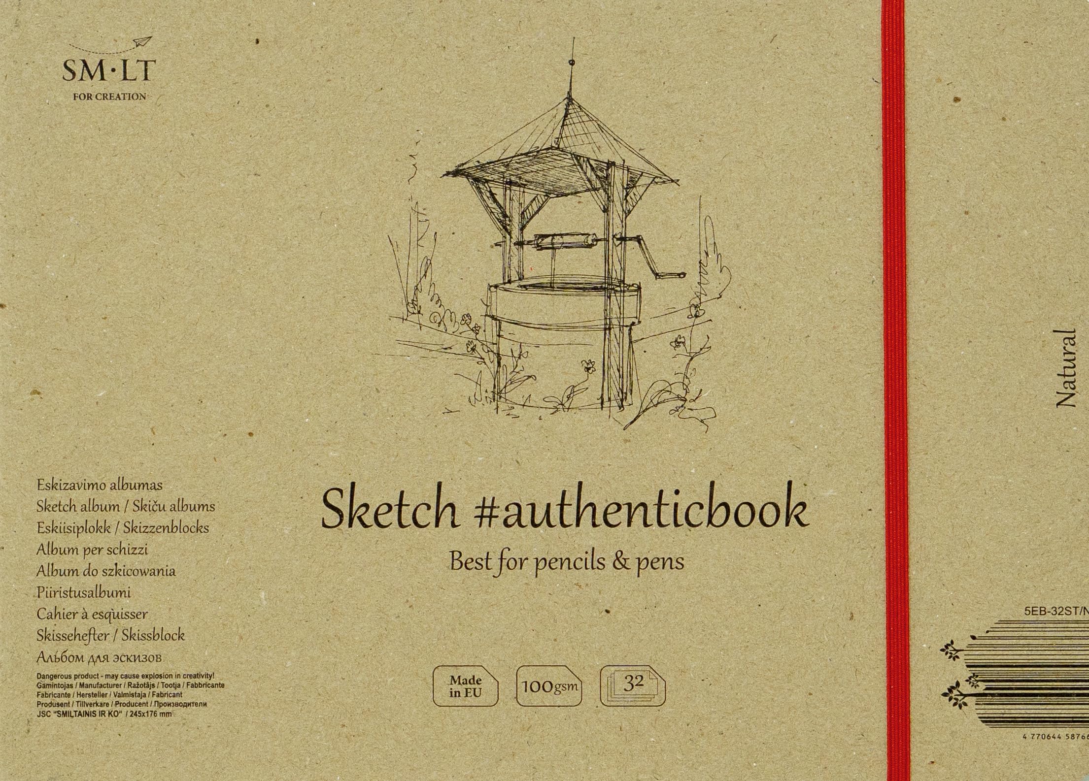 SMLT with Model 32ST/NT Authentic Line Stitched 245X176 mm Authenticbook Sketch Pad 100gsm Recycled Paper 32 Sheets