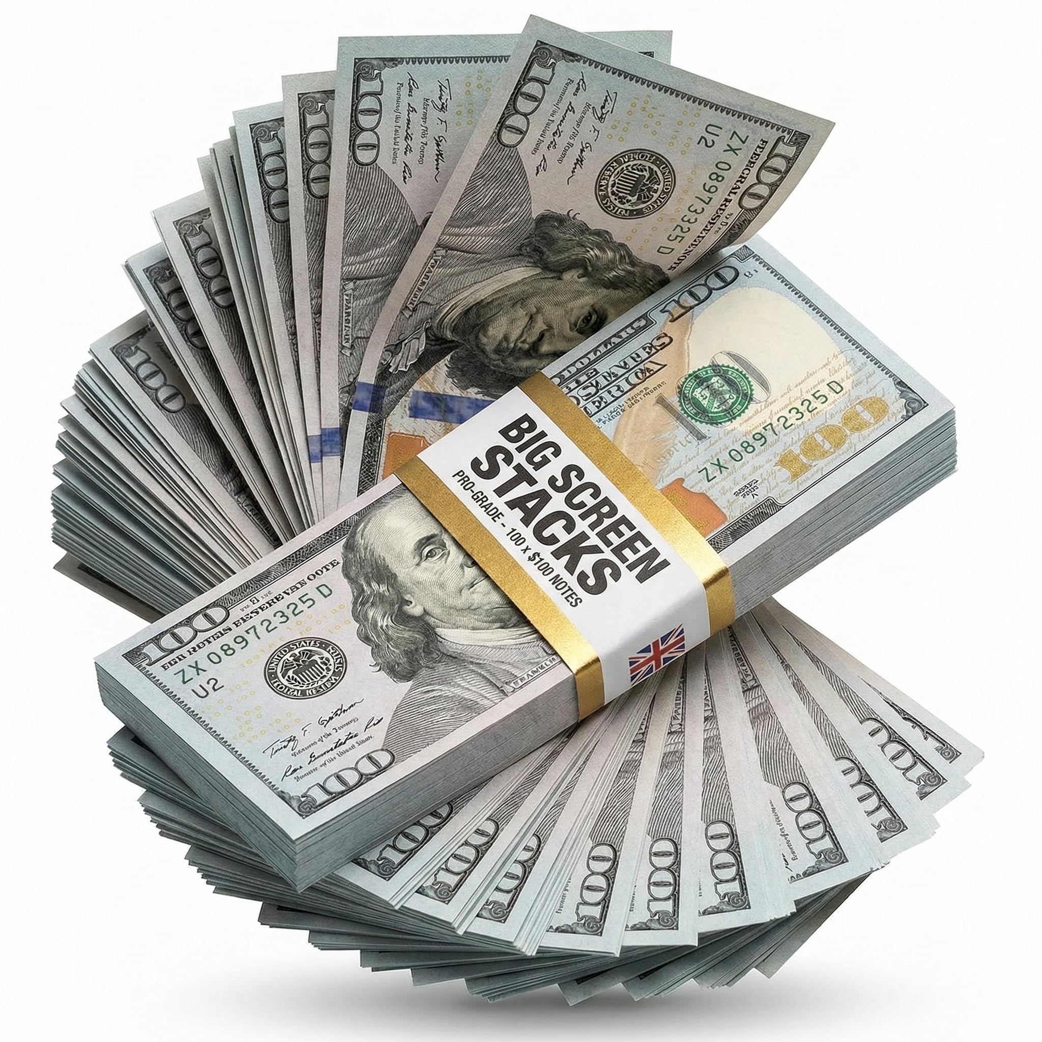 Big Screen Stacks | Prop Money Fake Dollars | $10,000 Full print fake money for Film, TV, Photography, money gun, games, pranks, casino games, magic tricks, pretend play | UK Company