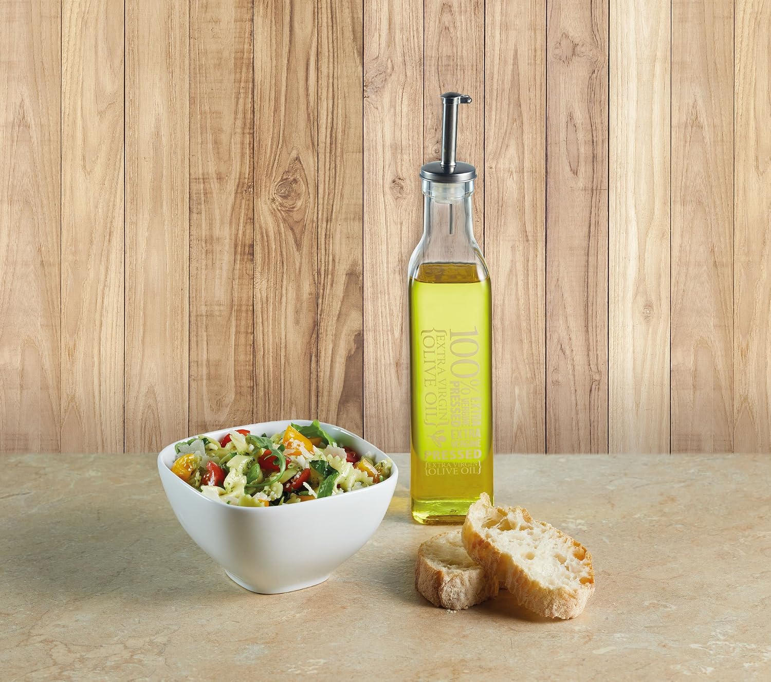 KitchenCraft Printed Glass Vinegar/Olive Oil Bottle with Drizzler Spout, 27 ml, Transparent, Clear, 270 ml - Image 3