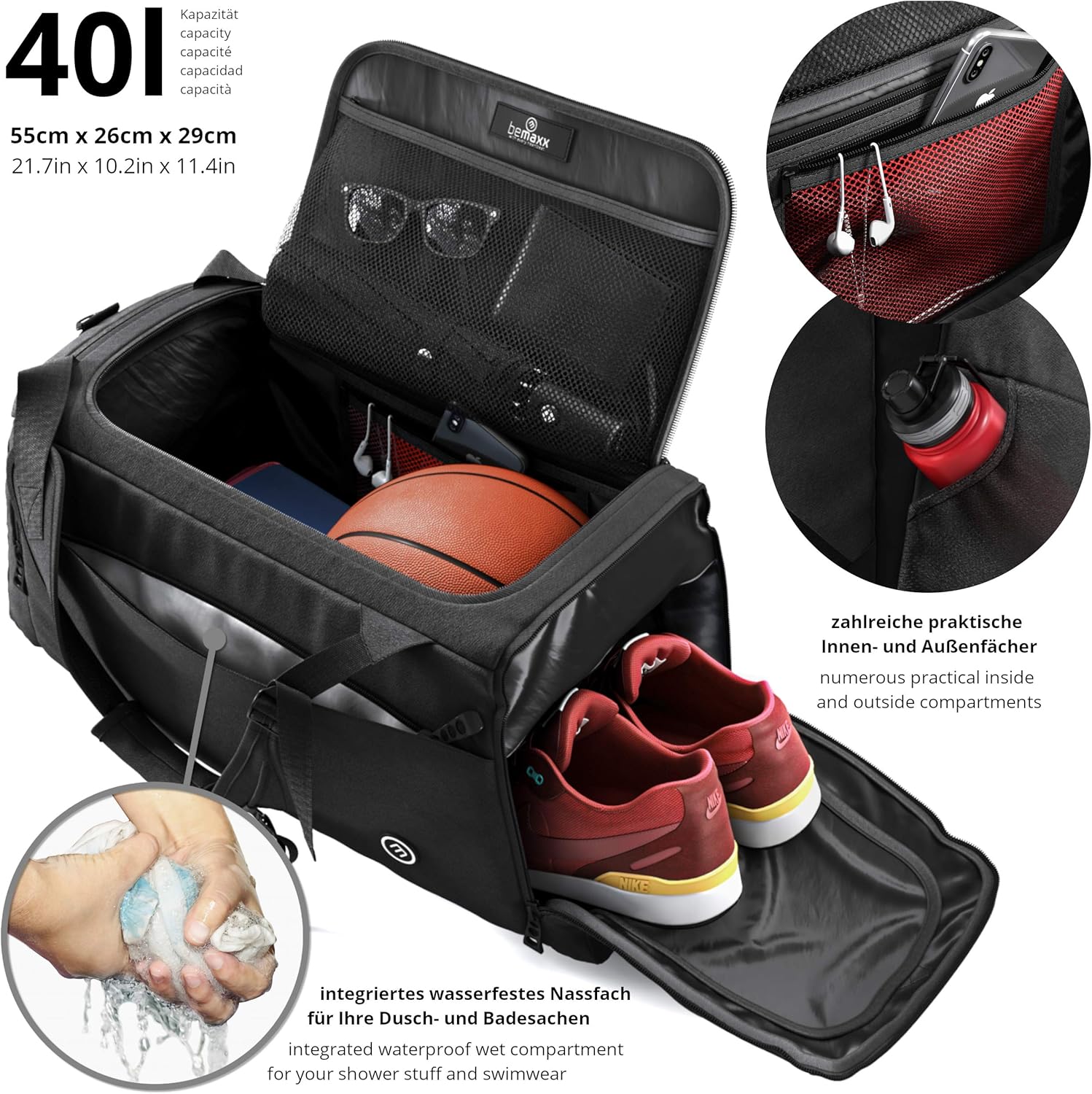 Gym Duffle Sports Bag Backpack Function, Shoe Compartment