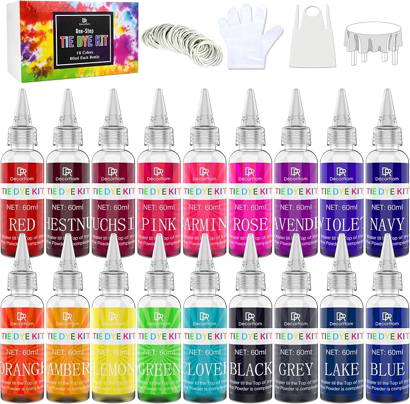 DecorRom Tie Dye Kit 18 Colours - Vibrant Fabric Dye for Shirts & more