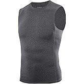 RIKUAOU Compression Shirts for Men, Athletic Sleeveless Tank Top, Sport Workout Undershirt Football Basketball Base Layer Gray