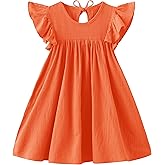 Ncycullo Toddler Girls Ruffle Sleeve Cotton Linen Dress Sleeveless Baby Girl Back Tie Dress Kid Casual Sundress
