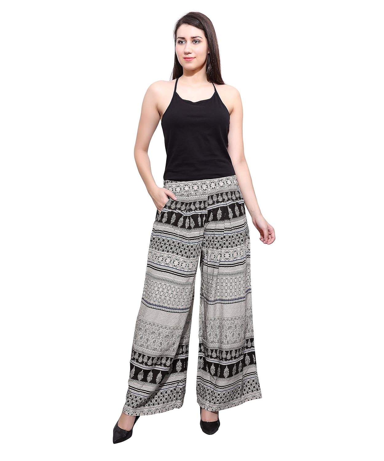rama printed black & white colour rayon palazzo