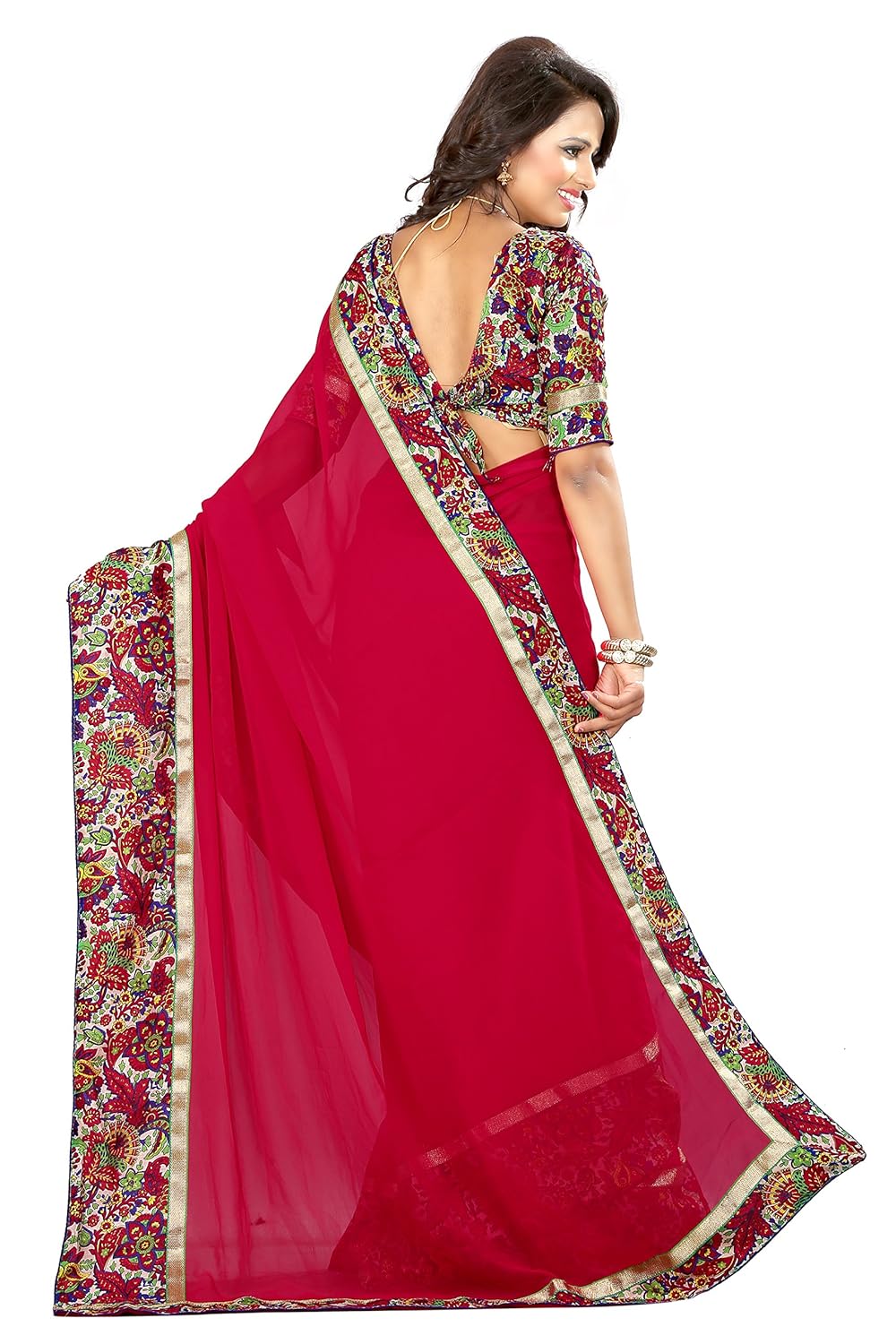 oomph! women's georgette saree with blouse piece