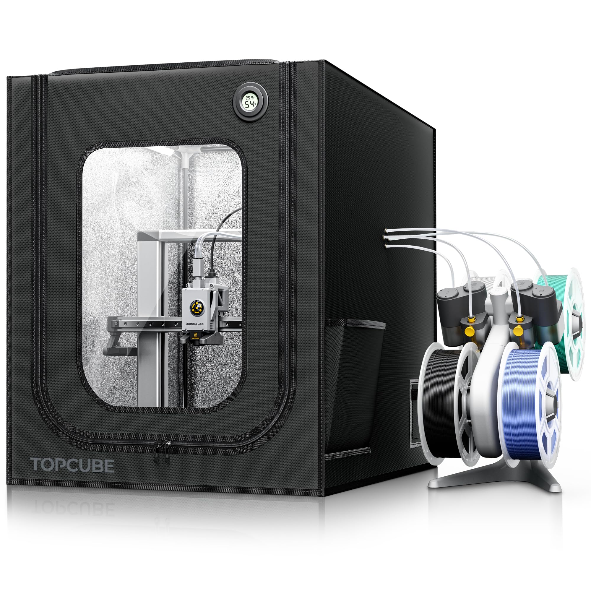 Photo 1 of TOPCUBE 3D Printer Enclosure for Bambu Lab A1, Large Size Enclosure with LED Light, Fireproof Waterproof Dustproof Noise Reduction Constant Temperature 3D Printer Cover, 550x600x670MM