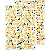 Zelkome Lemon Kitchen Towels - Lemon Kitchen Decor and Accessories - 18"x26" Yellow Dish Towels for Kitchen Drying - Waffle Weave Microfiber Towels with Hanging Loop - Decorative Hand Towels Set of 2