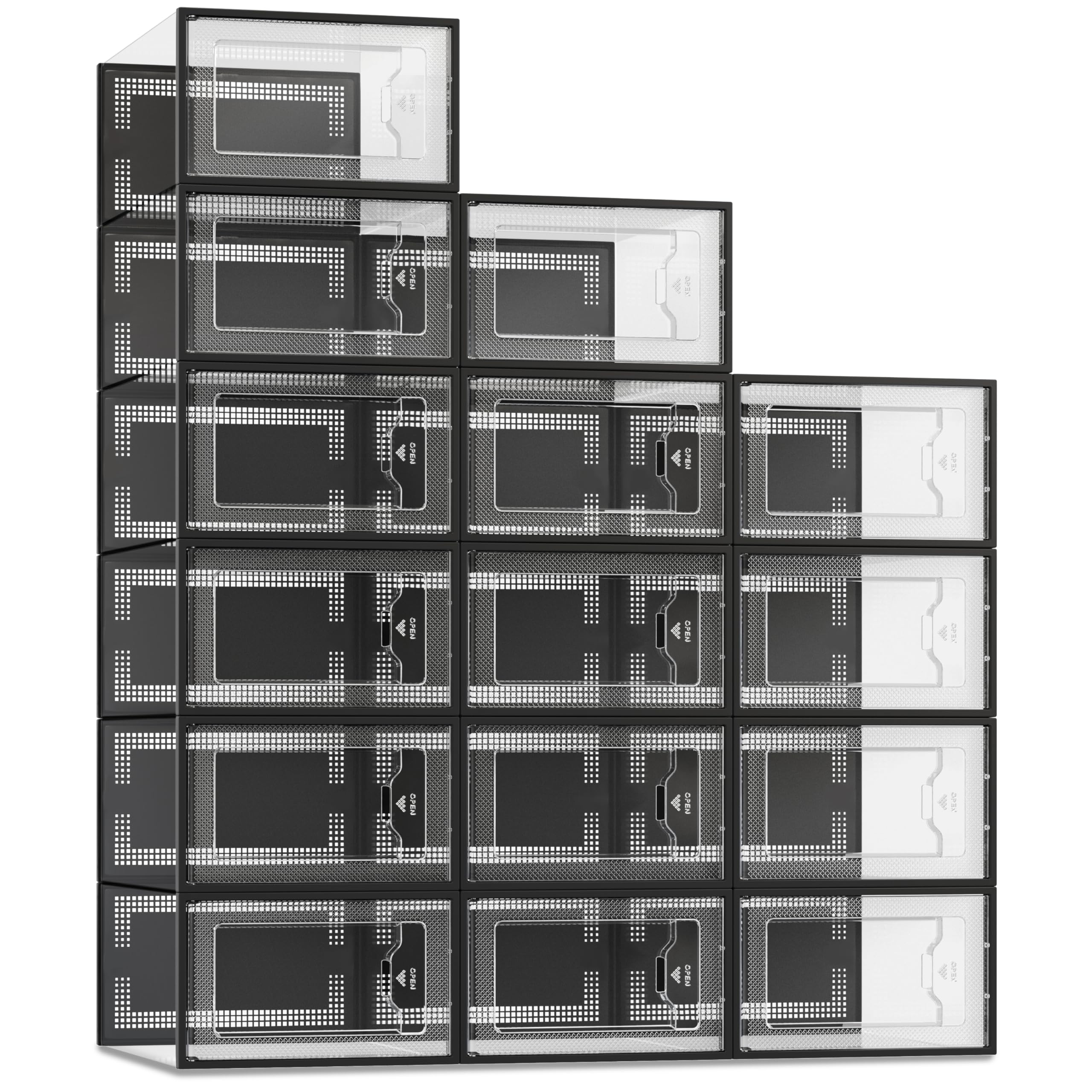 Photo 1 of SEE SPRING Large 15 Pack Shoe Storage Box, Clear Plastic Stackable Shoe Organizer for Closet, Space Saving Foldable Shoe Rack Sneaker Container Bin Holder (Black)