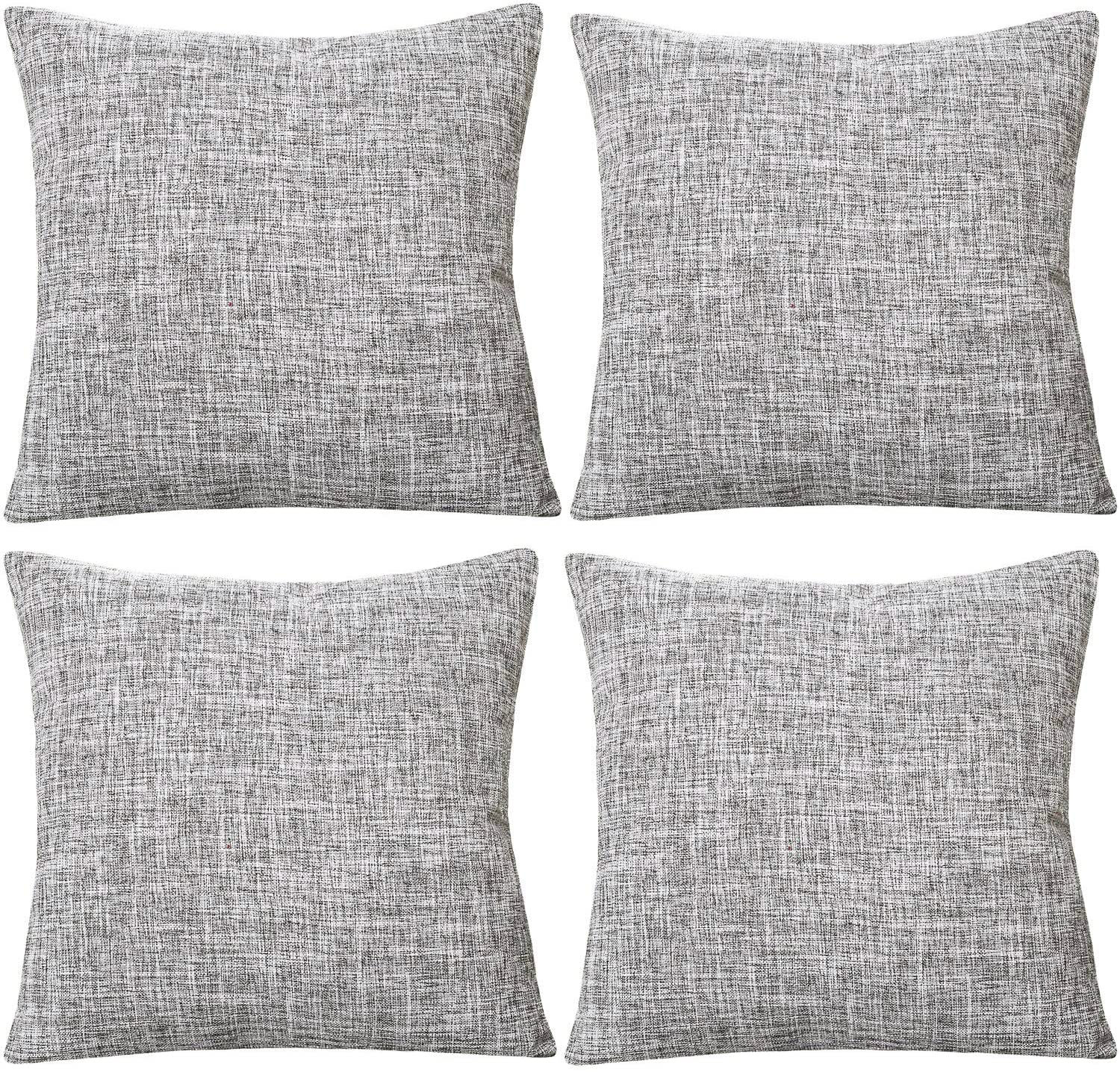 GONOVE Cushion Covers 50×50cm Solid Soft Cotton Linen Throw Pillow Cover Set of 4 Decorative Plain Pillowcase Square Cushion Cover for Home Sofa Bed Chair Décor, Light Grey