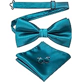 JEMYGINS Mens Solid Color Pre-tied Bow Tie and Pocket Square Cufflink Set
