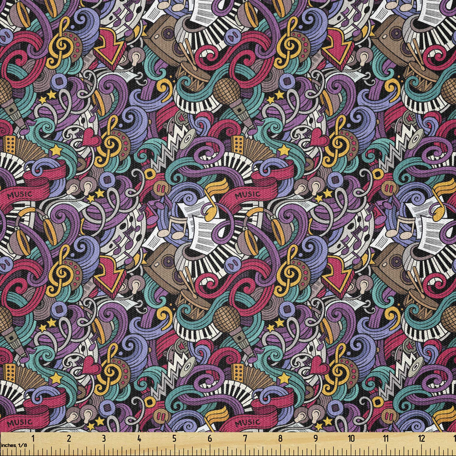 Ambesonne Hipster Fabric by The Yard, Music Themed