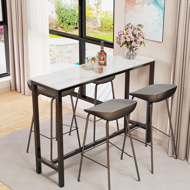 Fativo Bar Table Rectangle 120cm Sintered Stone White Marble 105cm High