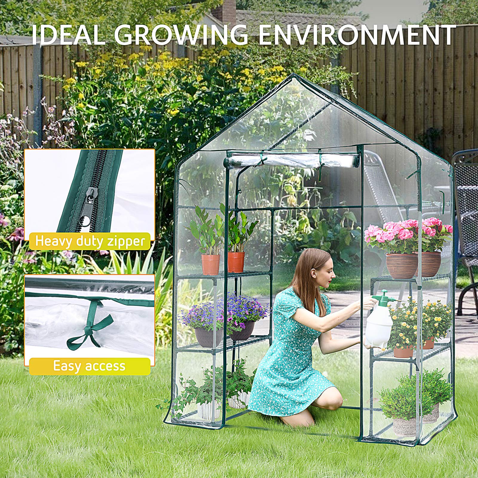 VIVOSUN Transparent 56x28x76-Inch Mini Walk in Green House with Window and Anchor Plant Garden Hot House