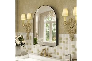 FKWin Arched Medicine Cabinets with Mirror, Bathroom Mirror with Storage, Aluminum Alloy Bathroom Cabinet, 3 Adjustable Shelves Vanity Mirror, Medicine Cabinet Mirror, Not Recessed, 24x36 inch, Black