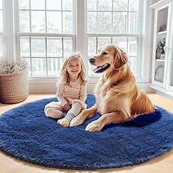 ONASAR Navy Blue Round Area Rugs 5ft, Soft Bedroom