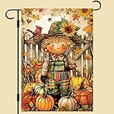 Blissyard Thanksgiving Fall Garden Flag 12x18 Inch Scarecrow Garden Flag Double Sided Fall Welcome Sign Yard Porch Home Decor Small Pumpkins Garden Flags Outside Farmhouse Decoration Banner