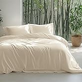 Bedsure 100% Rayon Derived from Bamboo Duvet Cover King Size - Lightweight Silky Cooling Comforter Cover Set for Hot Sleepers, Breathable & Moisture-Wicking Bedding Set, Light Beige