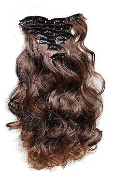 PRETTYSHOP XL 7 Teile Set Clip in Extensions 60cm Haarverlängerung Haarteil gewellt braun mix #4T30 CE9-1