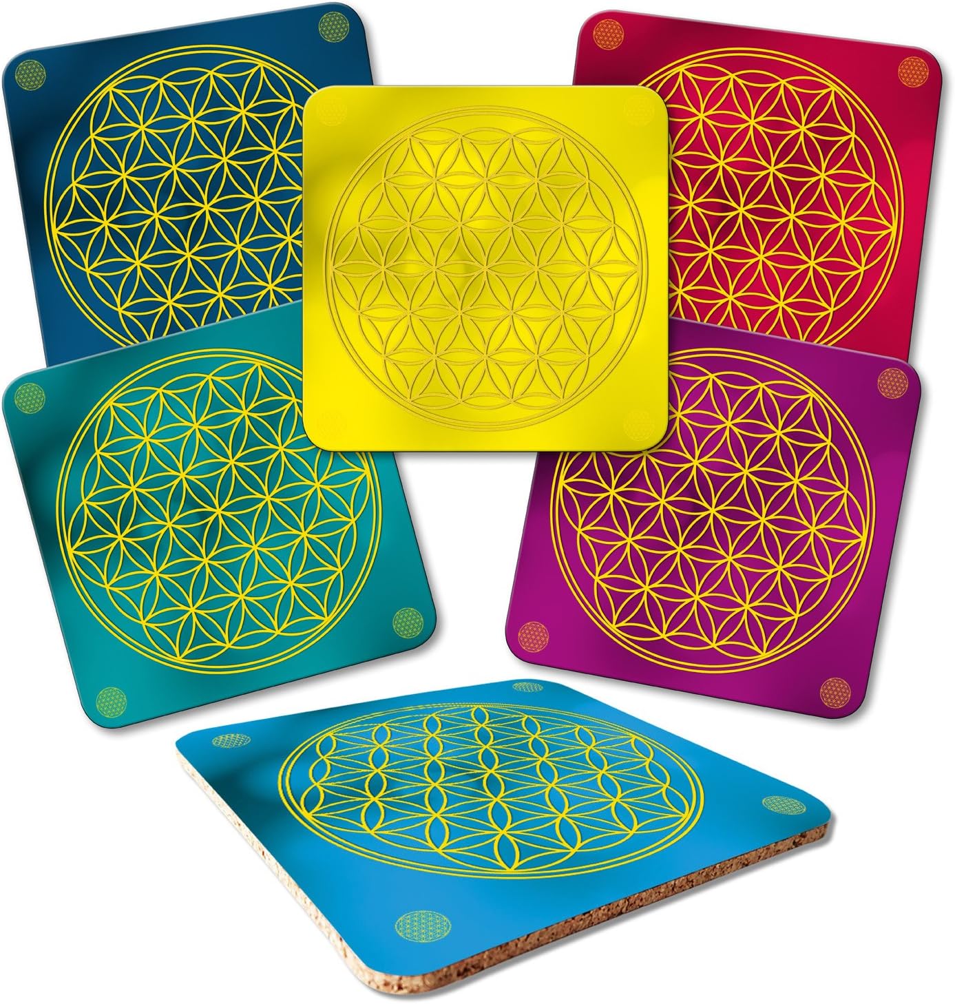 Addies Sottobicchieri In Vetro – Set Da 6 Con Motivi Buddha – Base In Sughero – Confezione Regalo Trasparente – Made In Germany