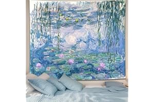 AVINYL Monet Waterlily Vintage Poster, Blue Floral Plant Art Wall Tapestry for Bedroom Men, Small Nature Pink Pond Wall Hanging, Abstract Garden Aesthetic Tapestries for Living Room Dorm Decor 39in X 51in