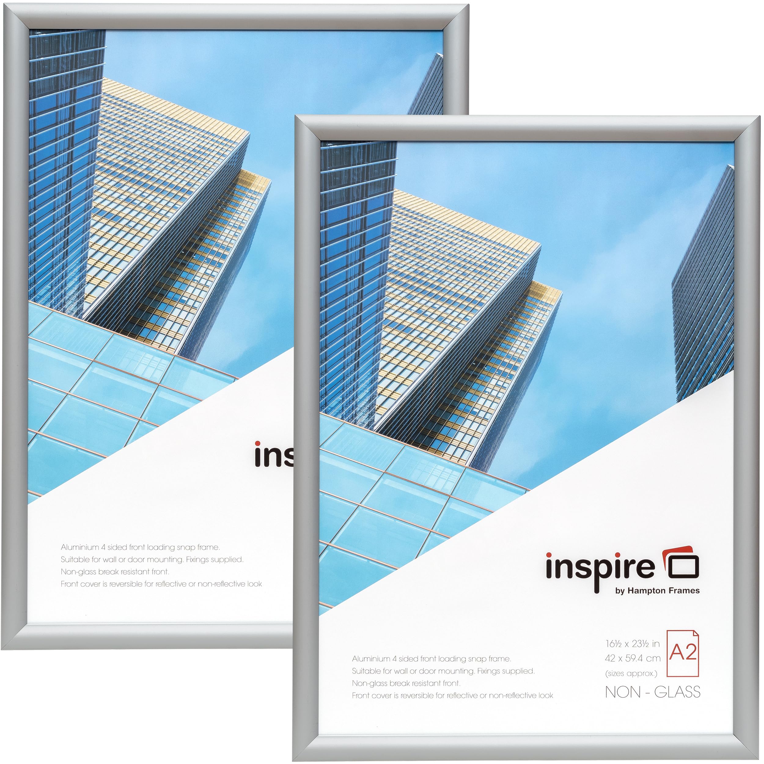 Inspire by Hampton SNAP A2 (42x59cm) Silver Snap Frame Pack of 2 Acrylic (Non Glass) Front IBH-SNAPA2S-2PK