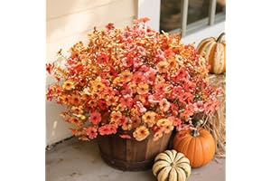 florisso Artificial Fall Flowers Fake Mums for Outdoor Autumn Decoration, 12 Bundles Faux Silk Orange Yellow Mums Daisy Look Real UV Resistant for Outside Home Porch Patio Planter