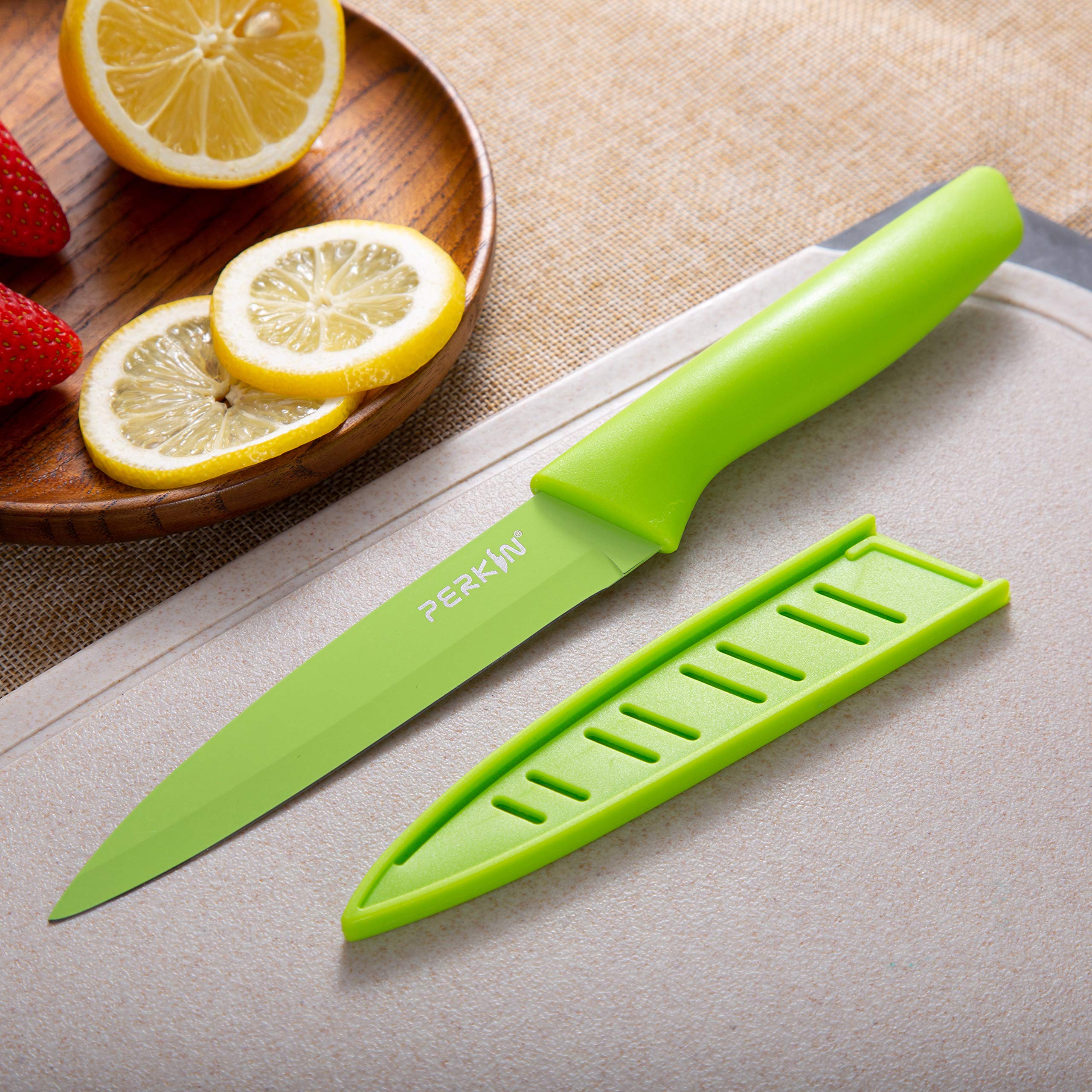 Perkin Cooking Knife Stainless Steel Kitchen Knife with Sheath and Ergonomic Handle - Utility Knife Kitchen