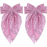 Christmas Hair Bows, Glitter Sequin Bow with Long Tail Hair Clips for Women, Sparkly Hair Accessories for Girls, Teens, Hair Barrettes for Parties/Weddings, Non-Slip Hairpin for Thick/Thin Hair