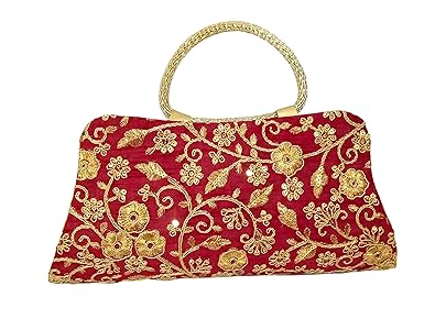 Lavs bridal clutches for women/clutches for women party wear/wedding purses/clutches women below 500/sling bags for womens/wedding clutches for bridal - MAROON Color