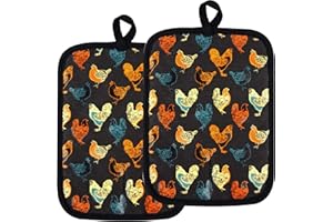 RED LMLDETA Pot Holders Set of 2 Heat Resistant 480 ℉Non Slip Clear Silicone Printed Comfortable Cotton Lining Kitchen Women Men Cooking Baking Microwave Machine Washable (Rooster, Black Potholders)
