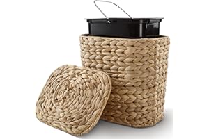 Tidita 5 Liters Wicker Waste Basket with Lid - Large Wicker Trash Can for Office - Waste Basket for Bedroom, Bathroom, Kitche