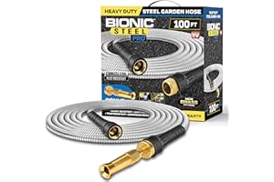 Bionic Steel PRO 100 Ft Garden Hose with Nozzle, Premium 304 Stainless Steel Metal Water Hose 100Ft Flexible Hose, Rust Proof, Lightweight, Heavy Duty, Crush Resistant Fittings, 500 PSI, 2025 Model