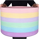 MINTWOOD Design Extra Large 22 x 14 Inch Rainbow Blanket Basket for Colorful Room Decor, Playroom & Classroom Storage Basket, Decorative Cotton Rope Basket, Toy Storage Baskets & Bins, Pastel Rainbow