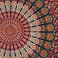 Popular Handicrafts Tapestry Wall Hanging Hippie Mandala Bohemian Hippy Psychedelic Intricate Floral Design Indian Tapestry 54 x 82 Inches (140cm x 210 cm) Blue Orange