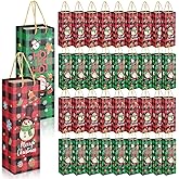Sepamoon 36 Packs Christmas Wine Gift Bags Buffalo Plaid Wine Bottle Bags Christmas Wine Tote Bag Kraft Paper Xmas Wine Bag with Handles for Holiday Party Favors Bulk Wine Bottle Covers