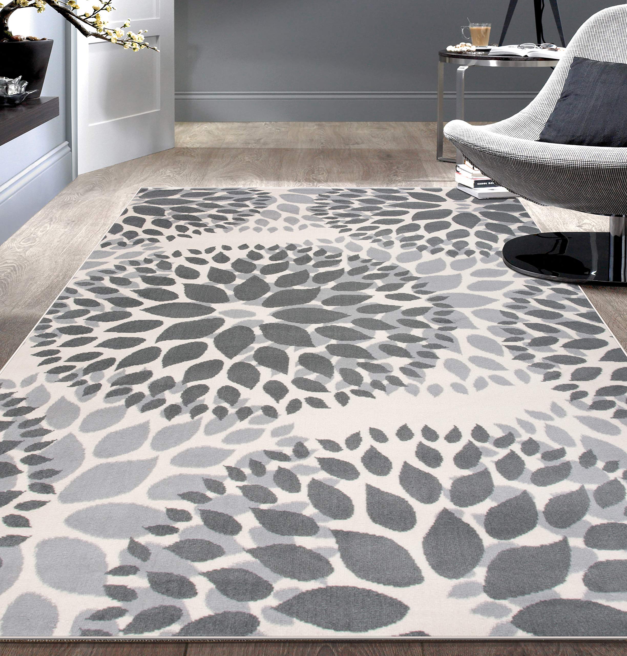 Modern Floral Circles Design Area Rugs 7'6" X 9' 5" Gray