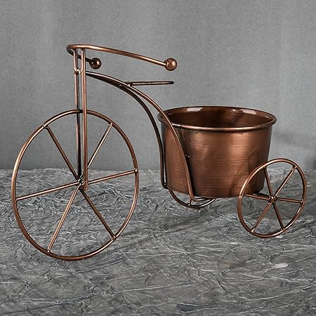 SHOPERIYA Planter Pot with Cycle Style Stand, Red, Length 24.5 cm, Height 15.5 cm, Width 12 cm, Pot Diameter- 9.5 cm