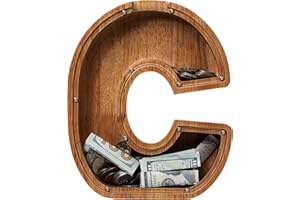 ladenk 12 Inch Extra Large Wooden Kids Letter Piggy Bank - Piggy Bank for Boys Girls - Initial C Bank - Alphabet Money Bank for Birthday