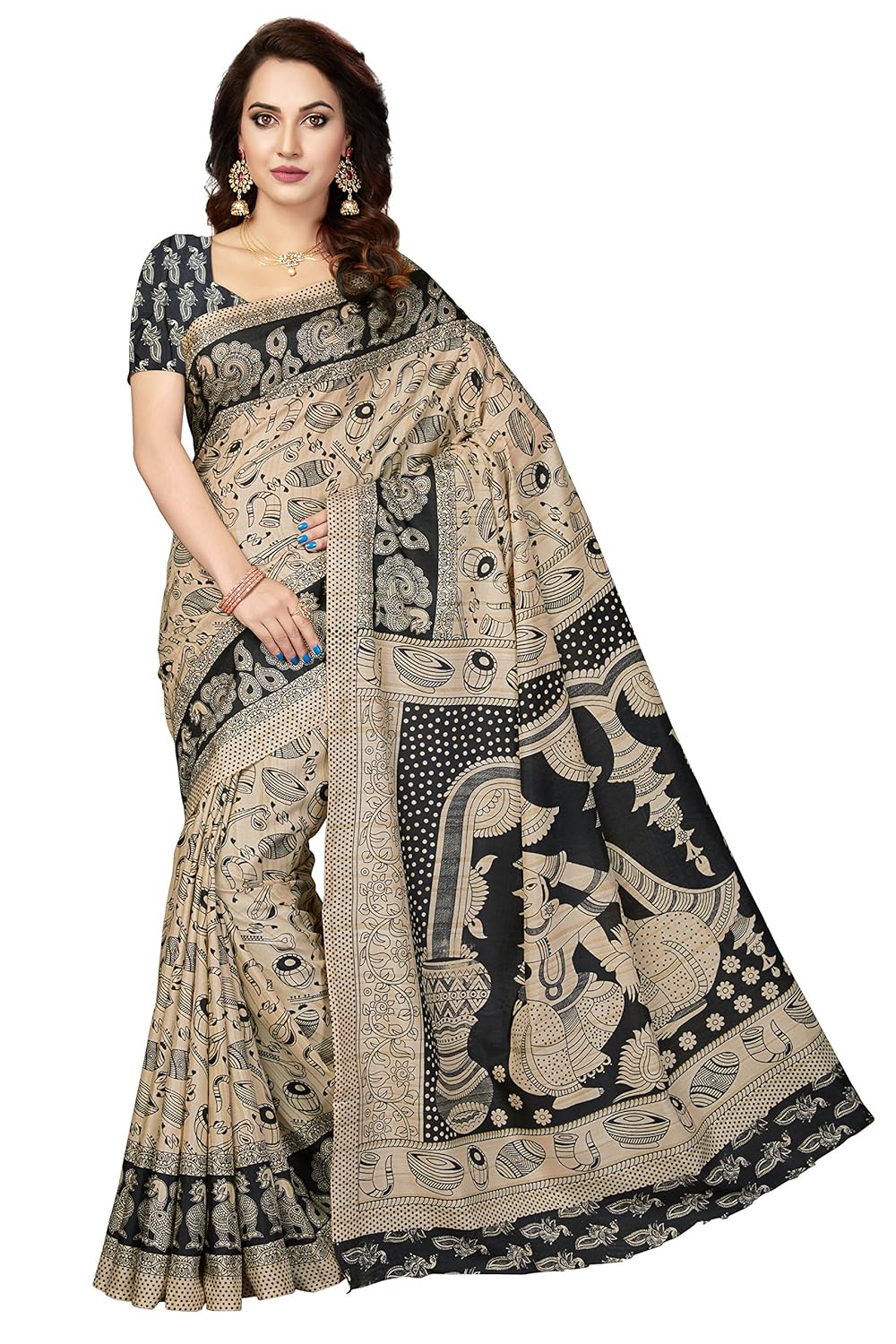 rani saahiba art silk saree with blouse piece (skr3430_beige-black_one size)