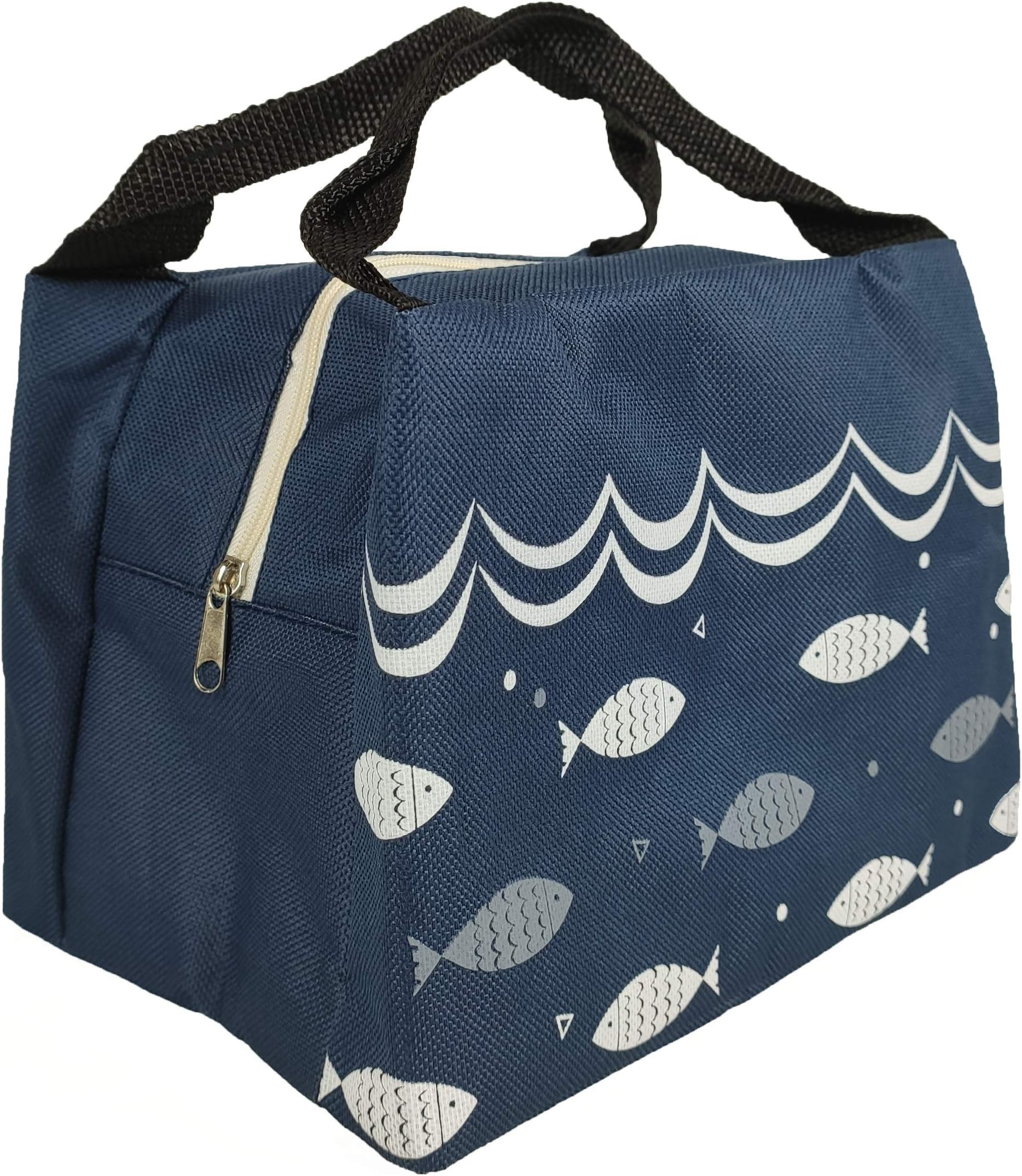Miss DeCor Insulated Fish Lunch Bag | Reusable Cooler Box for Adult, Kids, Student |Thermal Bag for Work Picnic Travel (Navy)