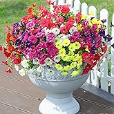 Artificial Flowers Fake Plants for Outdoors Decoration, 12 Bundles Silk Morning Glory with Eucalyptus Realistic UV Resistant Faux Flowers for Outside Planter Porch Yard Patio Garden Home Indoor, Mix