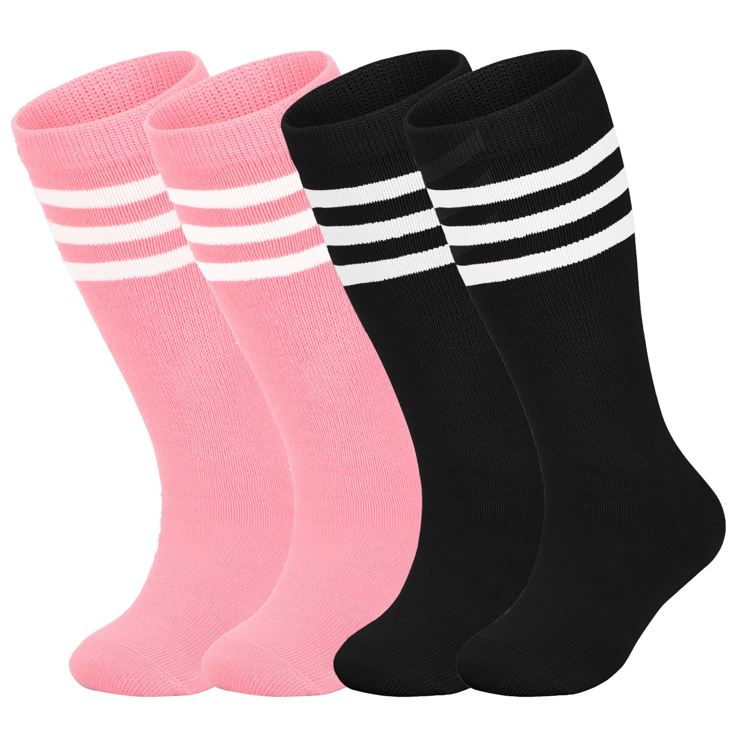 Photo 1 of YMYDYFC Toddler Soccer Socks Girls Soccer Sock For Youth Baseball Softball Tee-ball Knee High 1-10T 2 Pack 3-6 Years Black/Pink Stripe