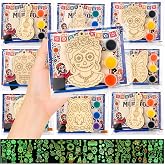 24 Sets Day of the Dead Wooden Craft Kit DIY Sugar Skull Painting Crafts | Sugar Skull Decorations with Glow in The Dark Tattoo Stickers Magnets Hanging Ornaments for Dia De Los Muertos Party Decor