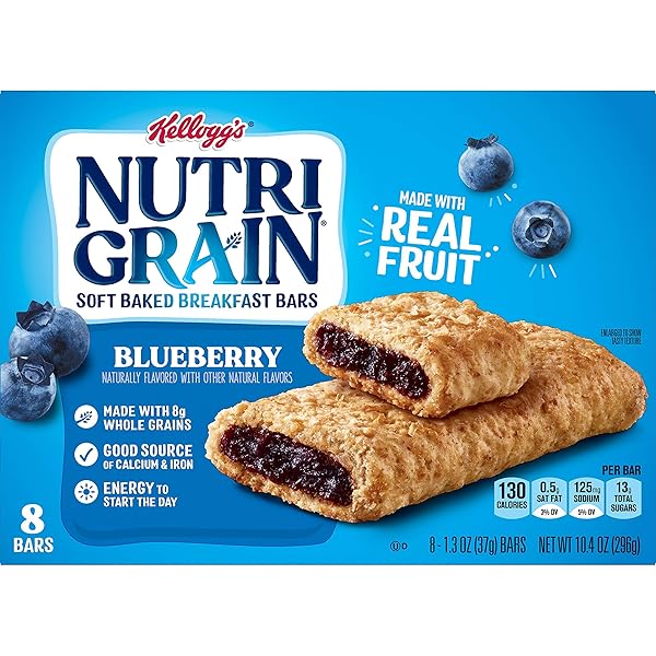 NUTRI-GRAIN BREAKFAST BARS, MADE WITH 10G WHOLE GRAINS, SNACK BARS, BLUEBERRY, 10.4OZ BOX (8 COUNT)