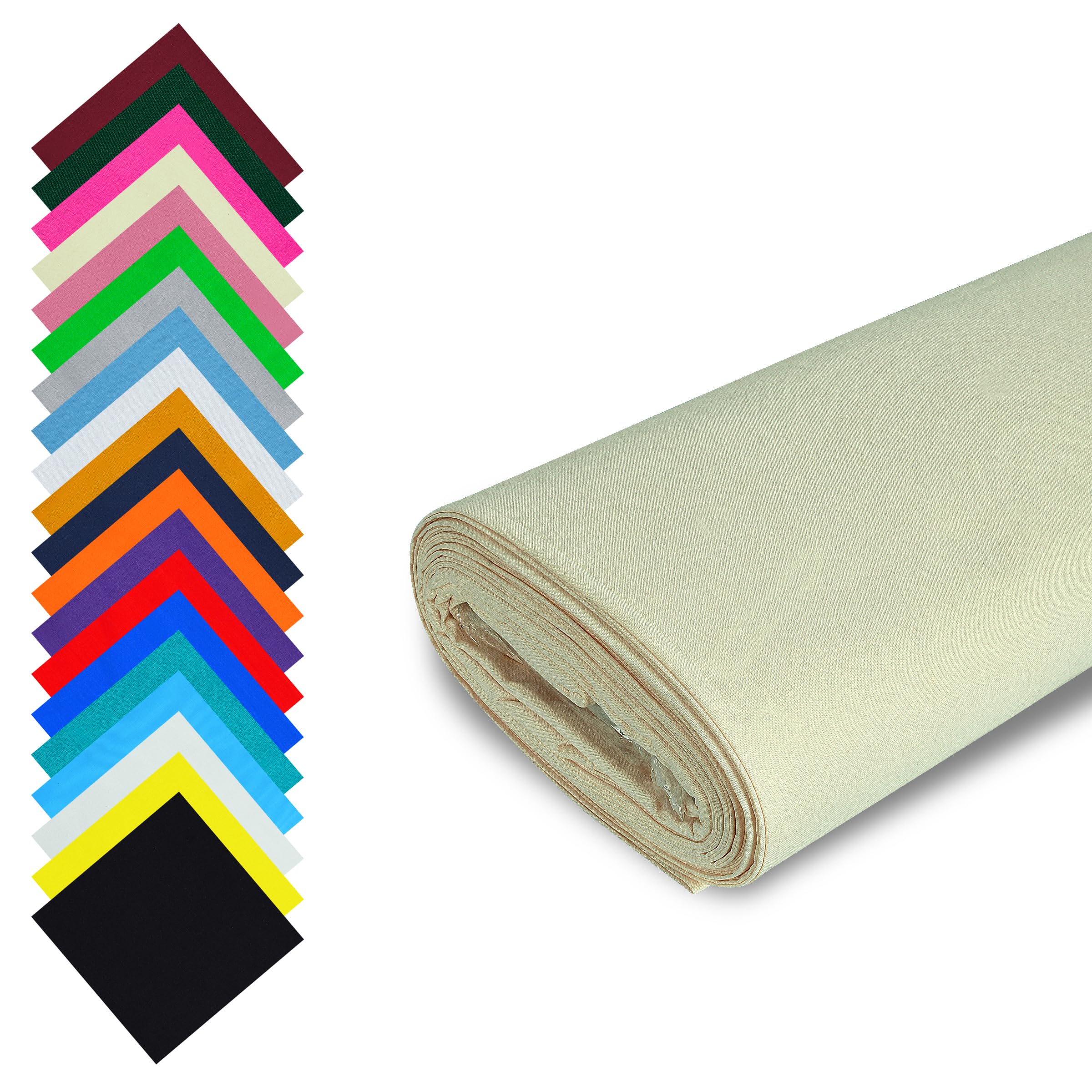 Fashion Track Cream Fabric Cotton by The Metre UK - 58 Inches / 147.5 cm Wide - 100% Cotton Fabric Plain - 60 Square - Available in 20 Colours and 5 Sizes (2 Metre, Cream) — image 1