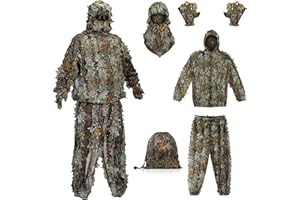 RUNPON Ghillie Suit Outdoor Leafy Suit for Hunting Super Lightweight Hooded Camouflage Including Clothes Gloves Face Mask and Bag