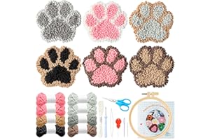 WATINC 22Pcs Craft Punch Needle Coaster Kit, Easy Art Work Decor Coasters Kits for Beginners, 6 Pattern Tufted Rug Pads with Adhesive Felt Yarns Embroidery Hoop Instruction, DIY Needle Punch Craft