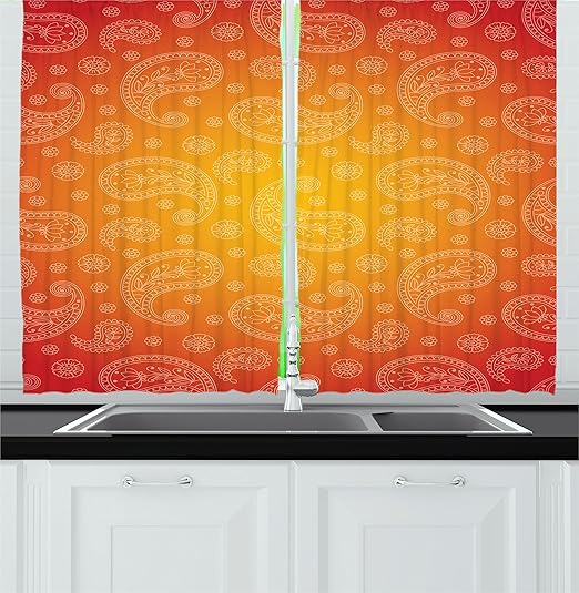 Amazon Com Ambesonne Orange Kitchen Curtains Ombre Colored And