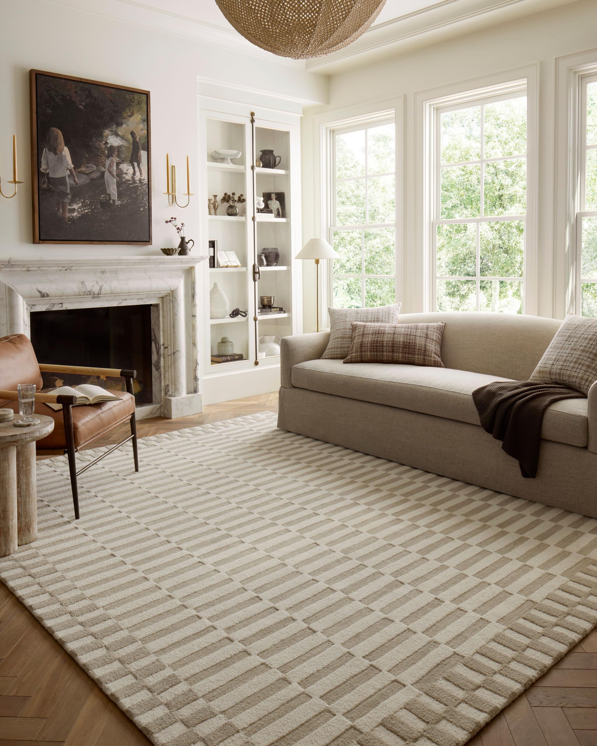 Photo 1 of **DIRT**Loloi Chris Loves Julia Bradley Collection, Ivory & Beige, 8'-6" x 11'-6" Area Rug – Classic Striped Area Rugs for Living Room, Bedroom, Entryway & Hallway, High Traffic Area Home Decor Rug
